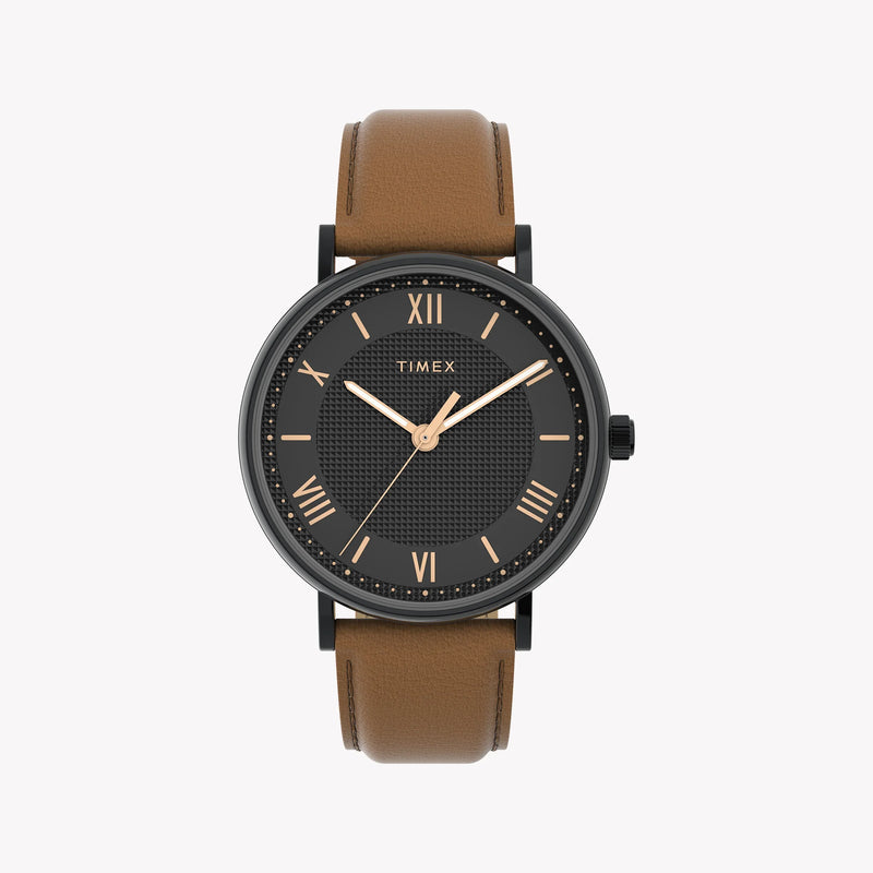 Timex Men's Black Case Watch, Tan Vegan Leather Strap | Tw2v91400 by i-watch