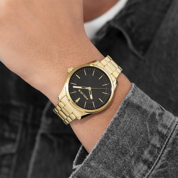 Police Men's Gold Stainless Steel Watch, Black Dial | Pewjg0018202 by i-watch