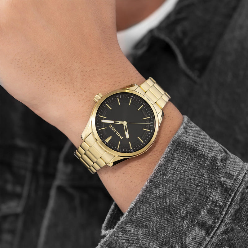 Police Men's Gold Stainless Steel Watch, Black Dial | Pewjg0018202 by i-watch
