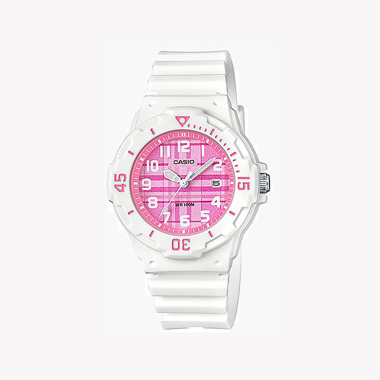 Casio Women's Pink Resin Watch, White Band | LRW-200H-4CV