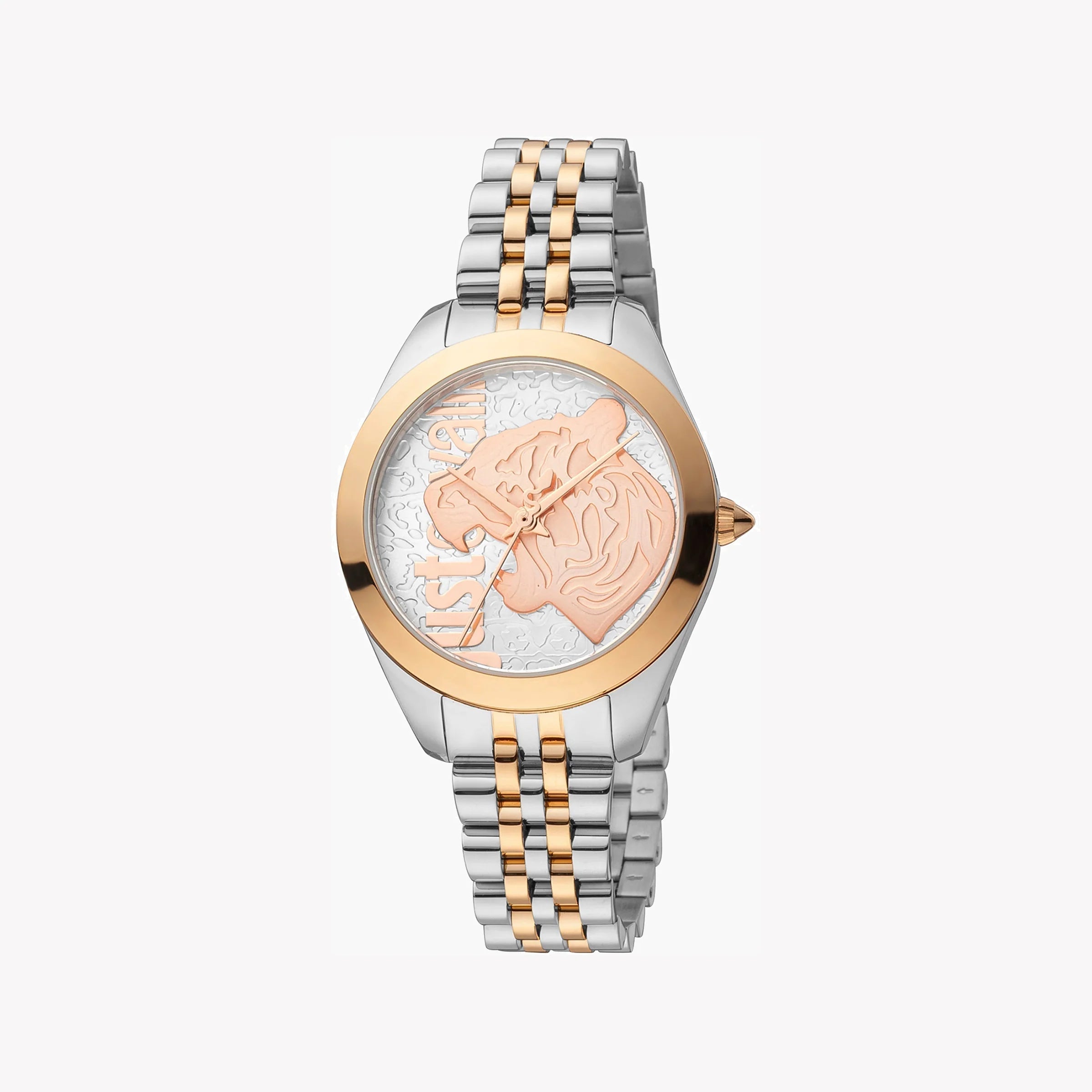 JUST CAVALLI Women's Watch with Silver & Rose Gold Stainless Steel Case and Silver & Rose Gold Stainless Steel Band