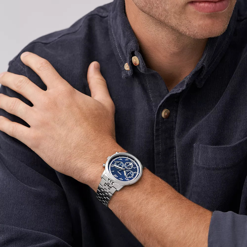 FOSSIL FS6025 TIMEPIECE - ELEGANT SILVER & BLUE DIAL MEN'S QUARTZ WATCH-i-Watch-4