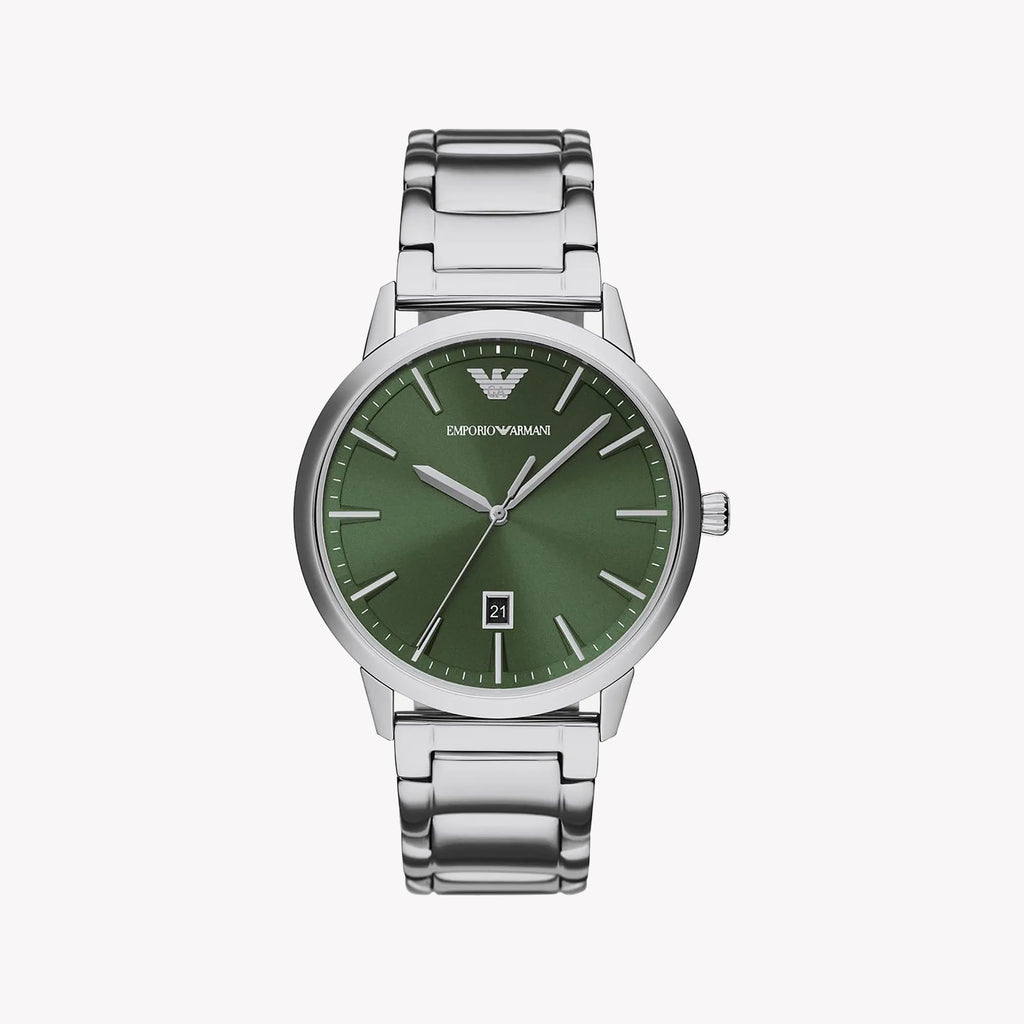 EMPORIO ARMANI AR11575 - BOLD SOPHISTICATION MEN'S WATCH WITH STRIKING GREEN DIAL & SILVER STAINLESS STEEL BAND
