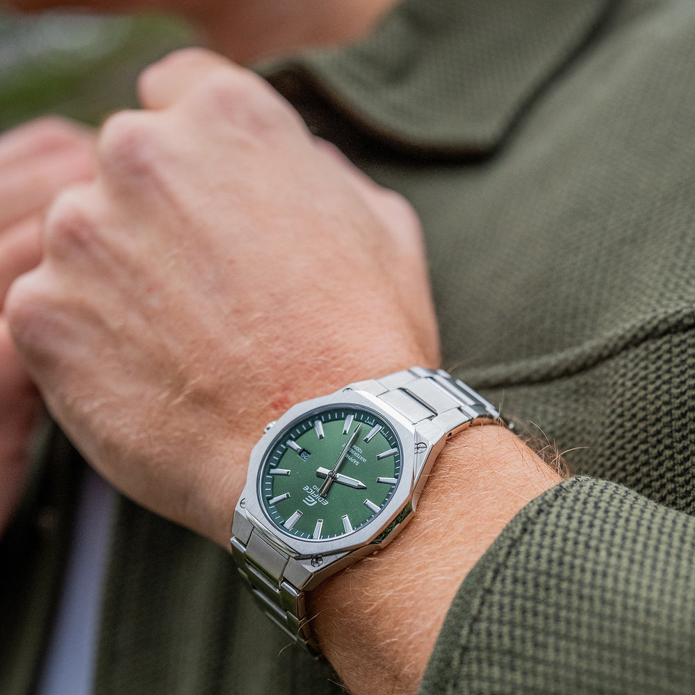 Casio Men's Silver Stainless Steel Watch, Green Dial | Efr-S108d-3avuef by i-watch