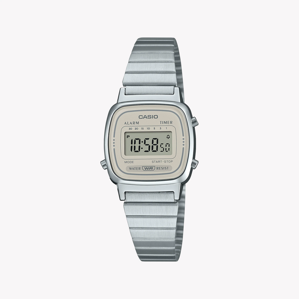 CASIO LA-670WEA-8AEF - ELEGANTLY FUNCTIONAL FEMME TIMEPIECE Digital Watch with sleek silver case and versatile resin band.