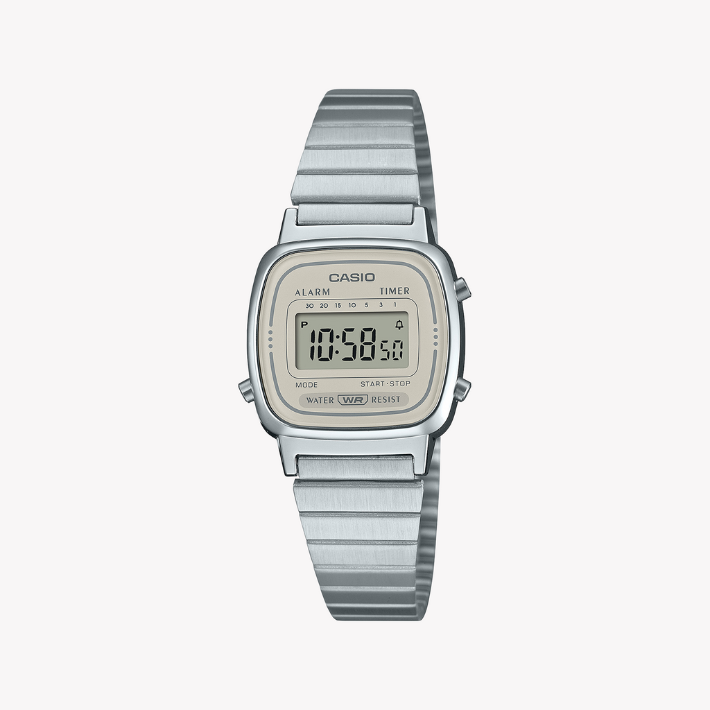 CASIO LA-670WEA-8AEF - ELEGANTLY FUNCTIONAL FEMME TIMEPIECE Digital Watch with sleek silver case and versatile resin band.