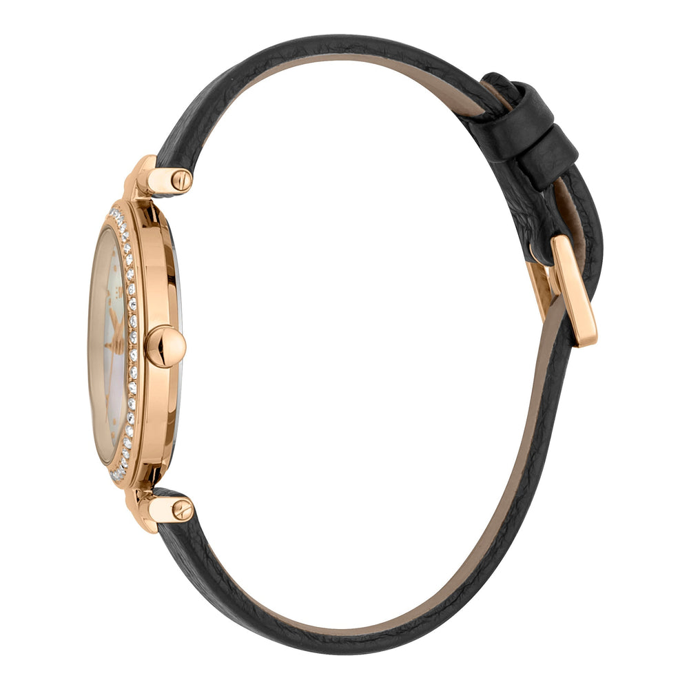 Esprit Women's Watch With Rose Gold Stainless Steel Case And Black Leather Band by i-watch