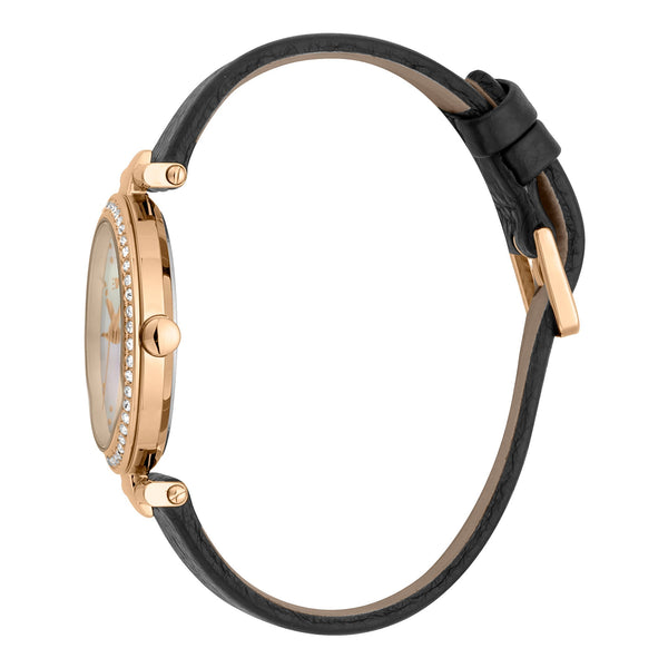 Esprit Women's Watch With Rose Gold Stainless Steel Case And Black Leather Band by i-watch