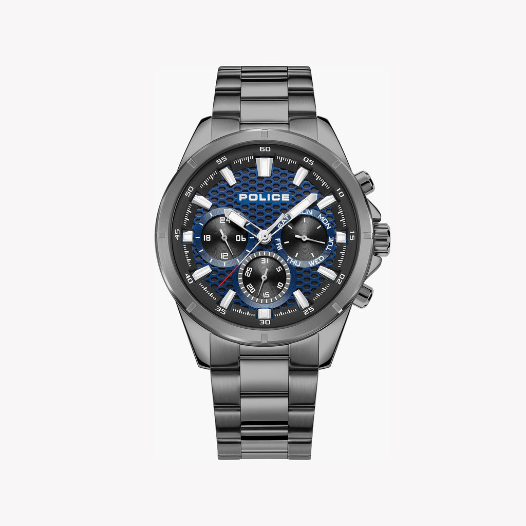 POLICE PEWGK2204105 ELEGANT STAINLESS STEEL TIMEPIECE - SOPHISTICATED MEN'S WATCH with BLUE DIAL & GREY BAND