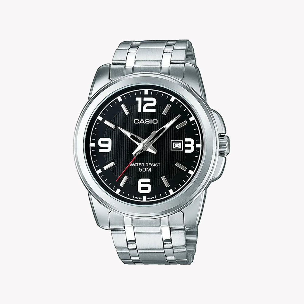 Mtp Men's Silver & Black Watch, Stainless Steel Bracelet | Mtp-1314pd-1avef by i-watch