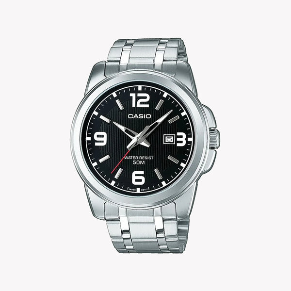 Mtp Men's Silver & Black Watch, Stainless Steel Bracelet | Mtp-1314pd-1avef by i-watch