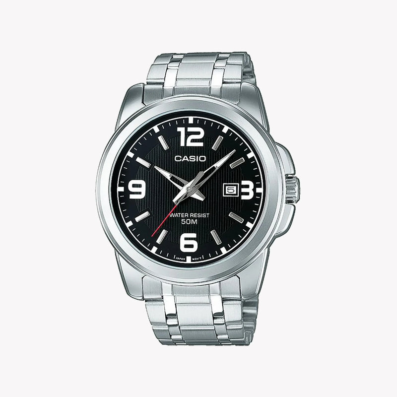 Mtp Men's Silver & Black Watch, Stainless Steel Bracelet | Mtp-1314pd-1avef by i-watch