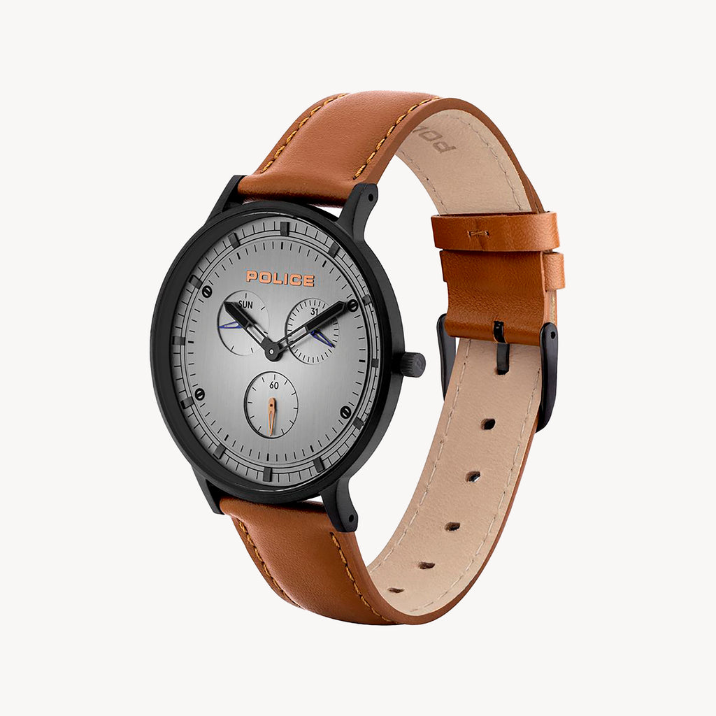 POLICE PL-15968JSB_04 TIMELESS ELEGANCE - MEN'S SOPHISTICATED SILVER & BROWN LEATHER WATCH-i-Watch-2