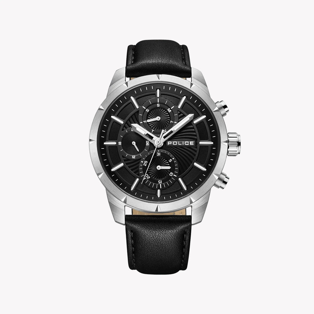 Police Men's Silver Stainless Steel, Black Leather | Pewjf2227101 by i-watch
