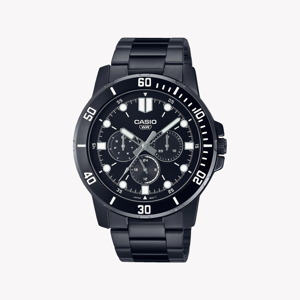 Casio Men's Black Stainless Steel Watch, Black Dial | Mtp-Vd300b-1e by i-watch