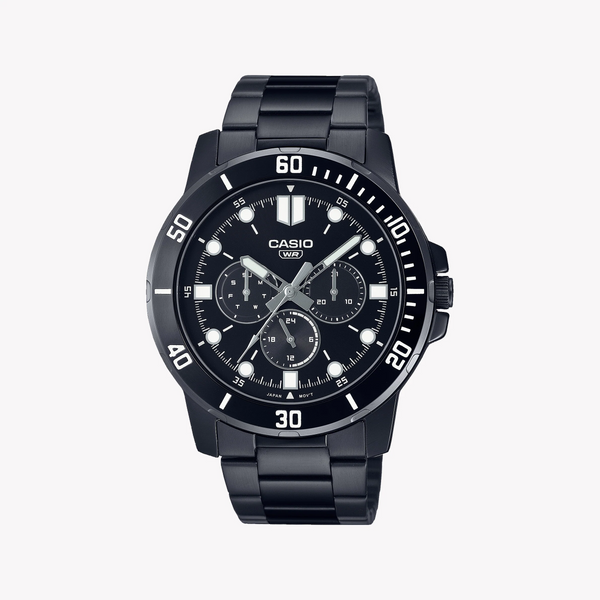 Casio Men's Black Stainless Steel Watch, Black Dial | Mtp-Vd300b-1e by i-watch