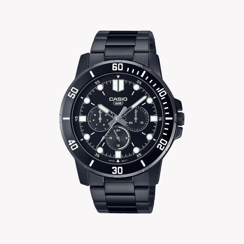 Casio Men's Black Stainless Steel Watch, Black Dial | Mtp-Vd300b-1e by i-watch
