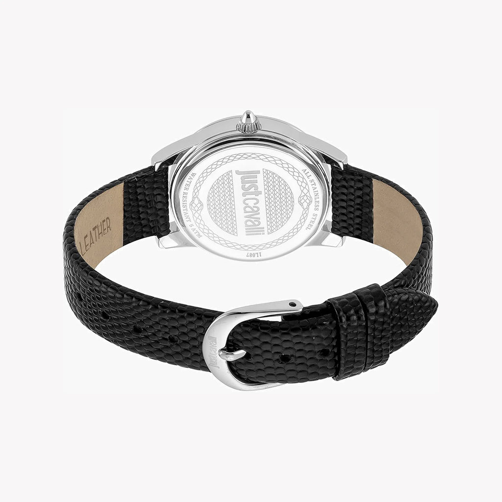 JUST CAVALLI Women's Watch with Silver Stainless Steel Case and Black Leather Band-i-Watch-3