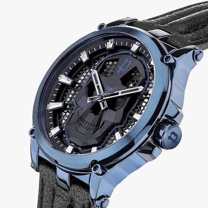 Police Men's Black Stainless Steel Watch, Blue Leather | Pewja2108202 by i-watch