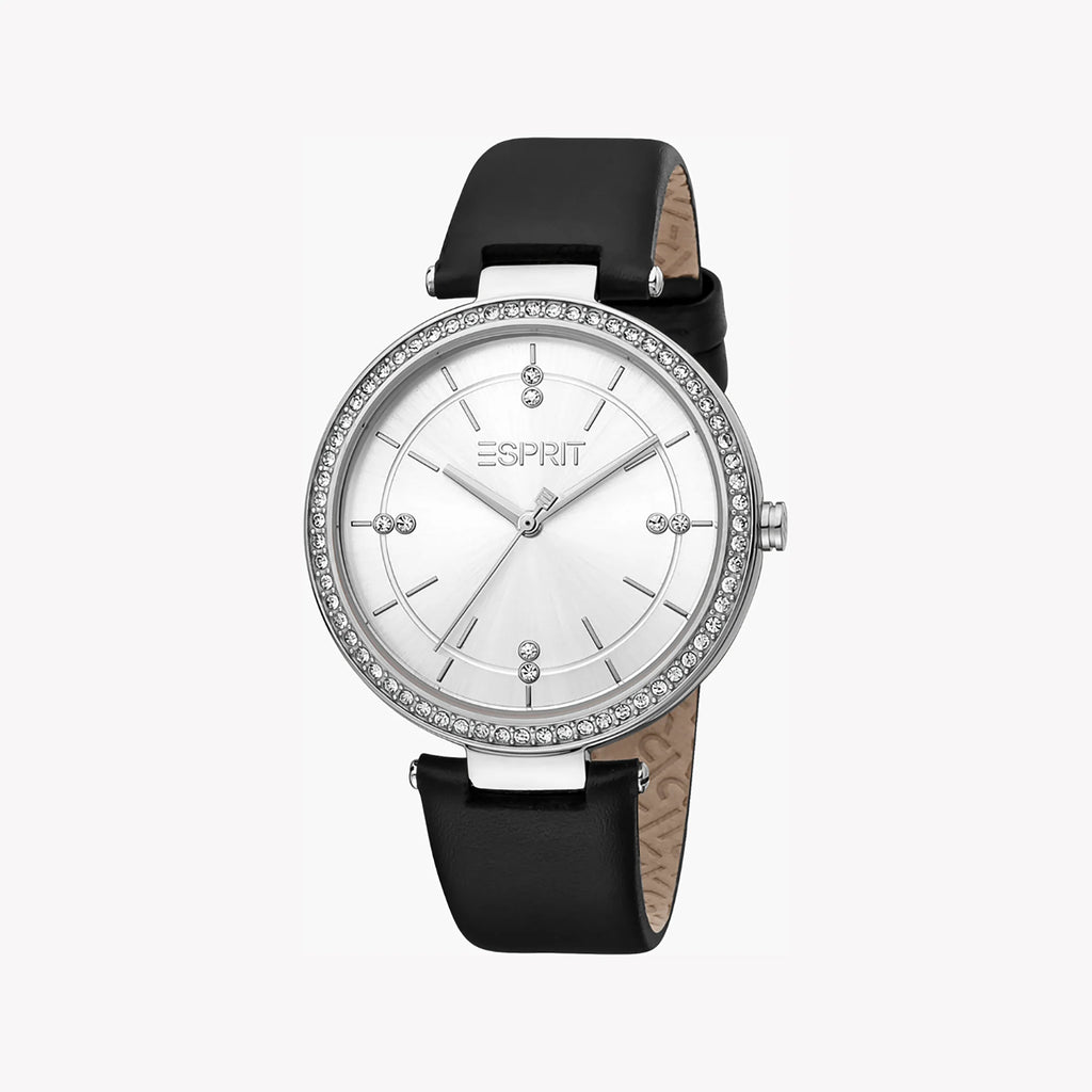 ESPRIT Women's Watch with Silver Stainless Steel Case and Black Leather Band