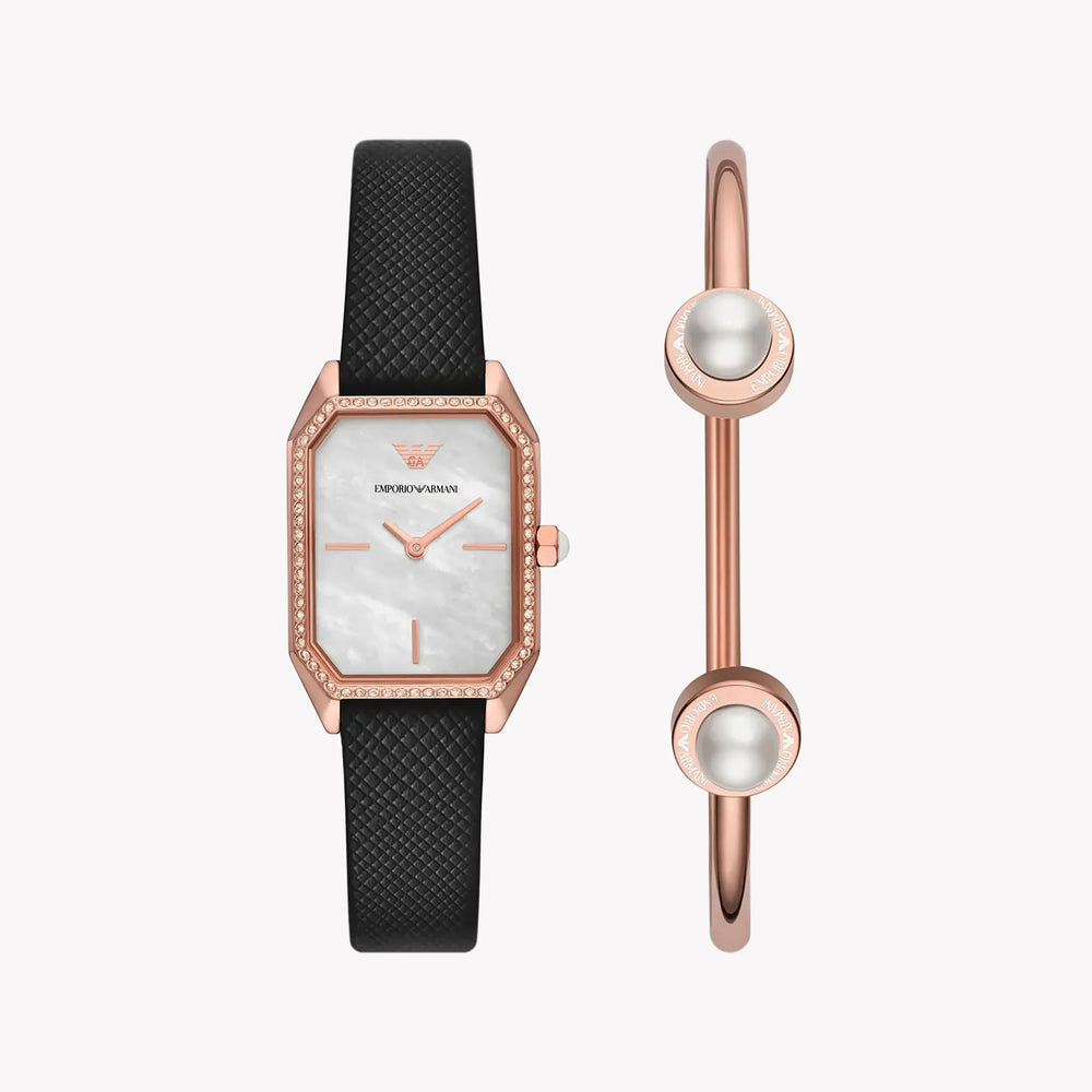 Emporio Armani Women's Rose Gold Watch, Black Leather | Ar80068set by i-watch