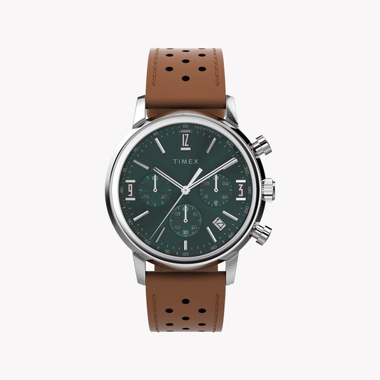 Timex Marlin Quartz Chrono 40mm SST Case Green Dial Caramel Brown leather strap TW2W10100 Men's Watch