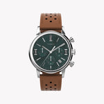 Montre pour homme Timex Marlin Quartz Chrono 40 mm Boîtier SST Cadran vert Bracelet en cuir marron caramel TW2W10100