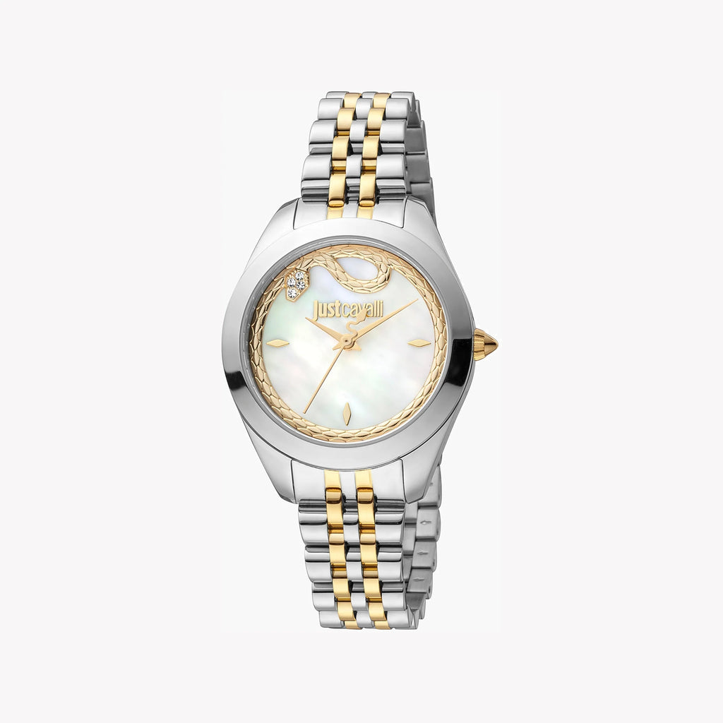 JUST CAVALLI Women's Watch with Silver & Gold Stainless Steel Case and Silver & Gold Stainless Steel Band