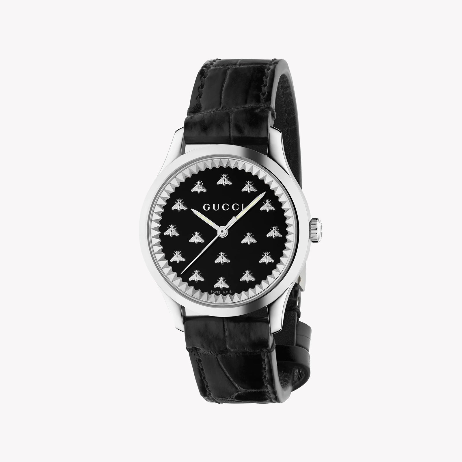 GUCCI ダイヤ 時計 Gucci Women's Silver Stainless Steel, Black Leather | Ya1265055