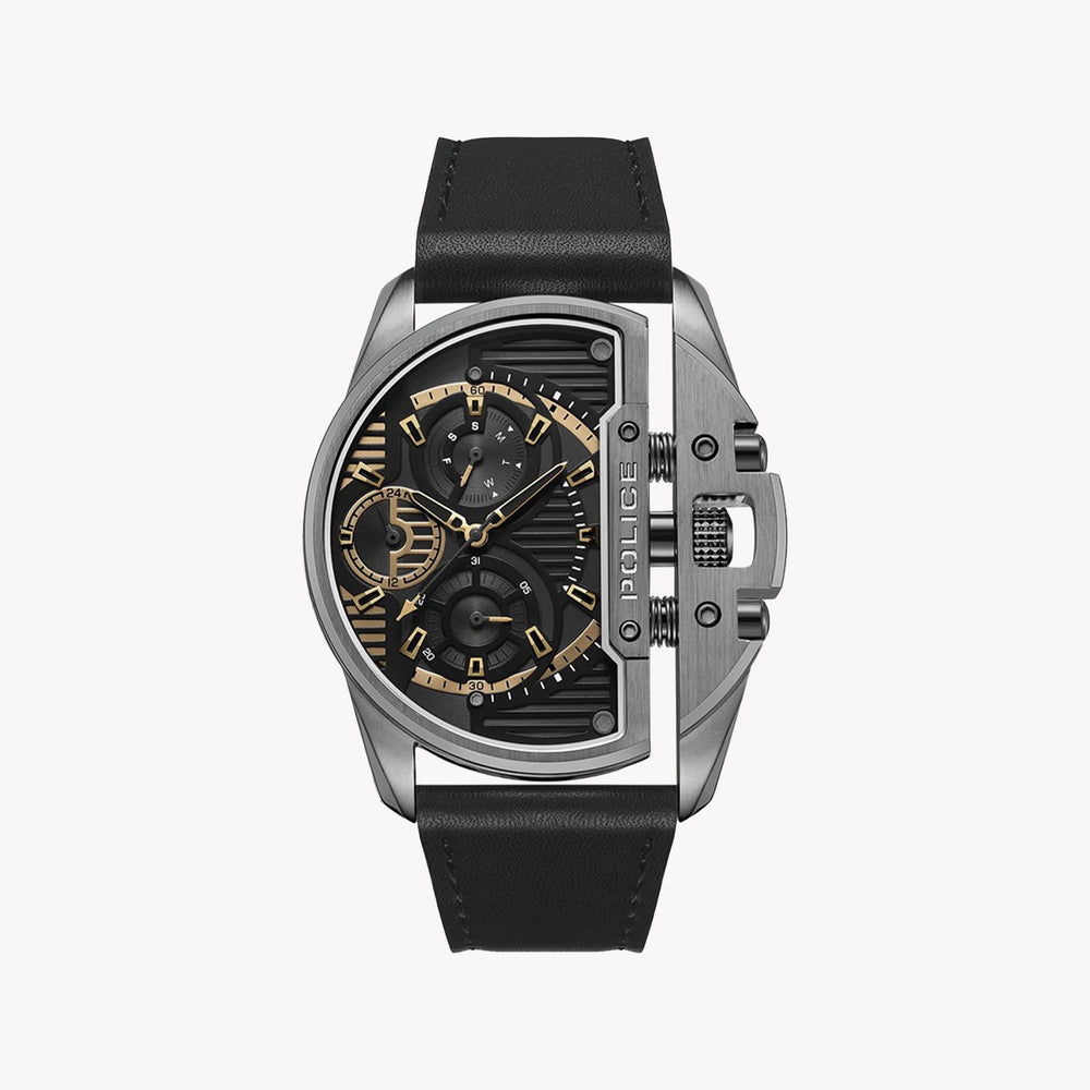 Police Men's Grey Stainless Steel, Black Leather | Pewjf2203601 by i-watch