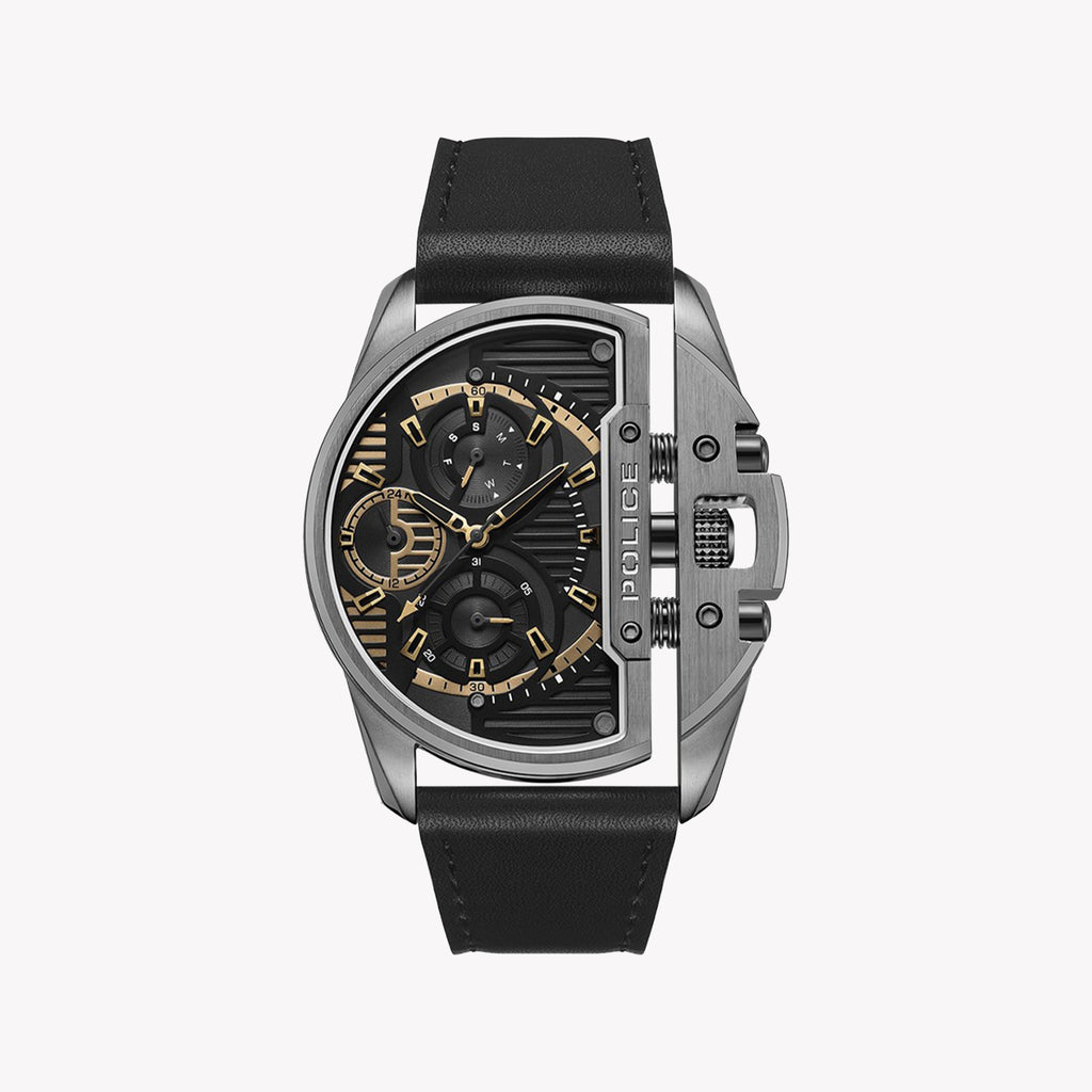POLICE PEWJF2203601 - MODERN GENTLEMAN'S TIMEPIECE: ELEGANT GREY STAINLESS STEEL & BLACK LEATHER