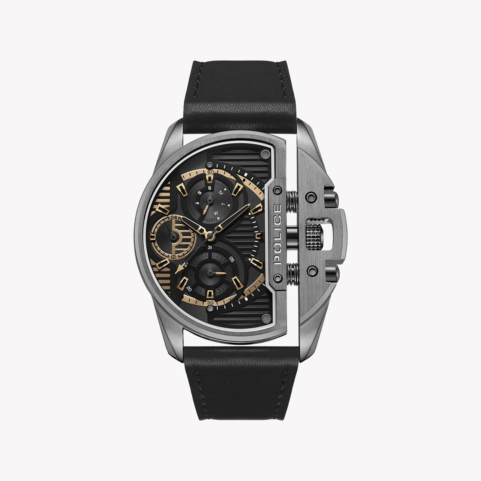 Police Men's Grey Stainless Steel, Black Leather | Pewjf2203601 by i-watch