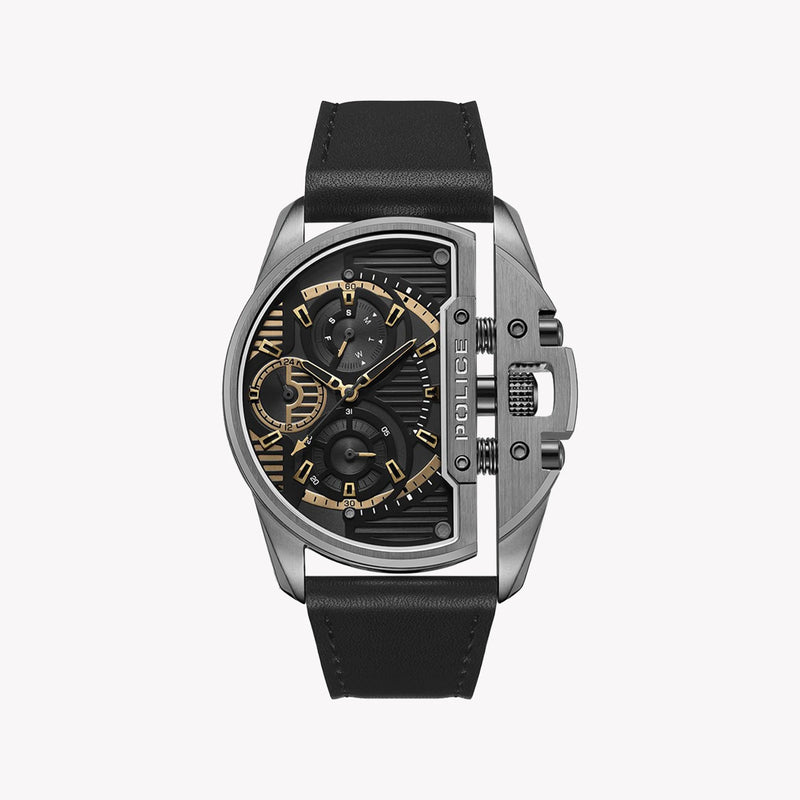 Police Men's Grey Stainless Steel, Black Leather | Pewjf2203601 by i-watch