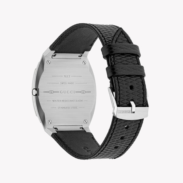 Gucci Men's Silver Stainless Steel Watch, Black Leather | Ya163419 by i-watch