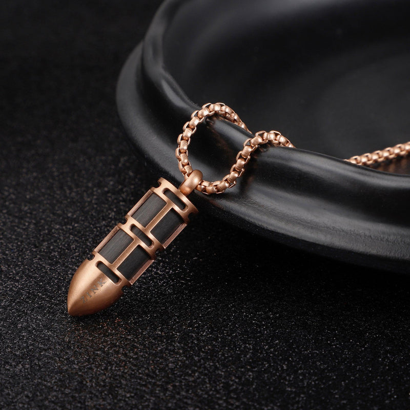 Zink Men's Rose Gold Stainless Steel & Carbon Fiber Necklace | Zjpd021rg by i-watch