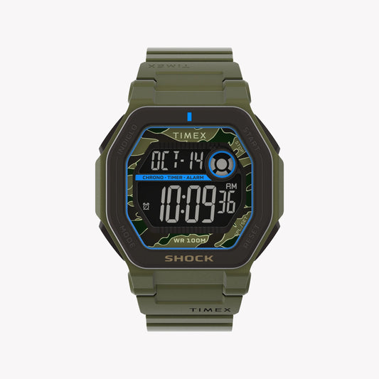 Timex Command Encounter Boîtier en résine verte numérique Affichage négatif Bracelet en résine verte TW2V93700 Montre pour hommes