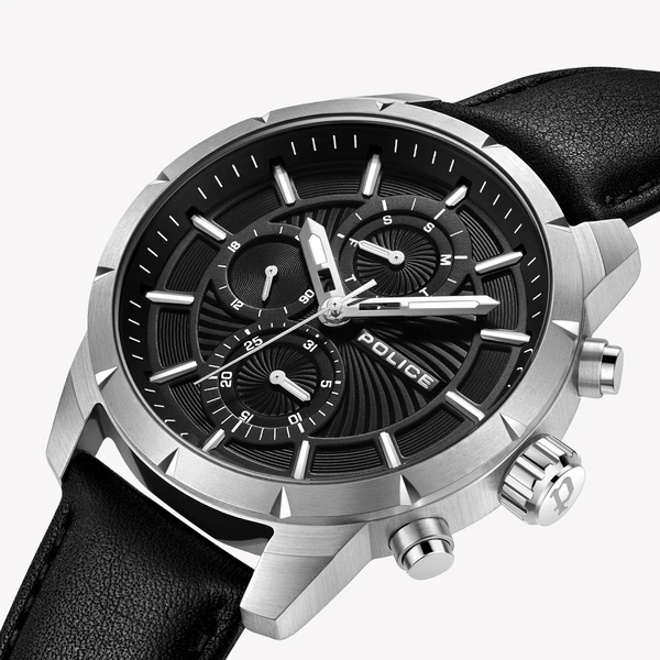 Police Men's Silver Stainless Steel, Black Leather | Pewjf2227101 by i-watch