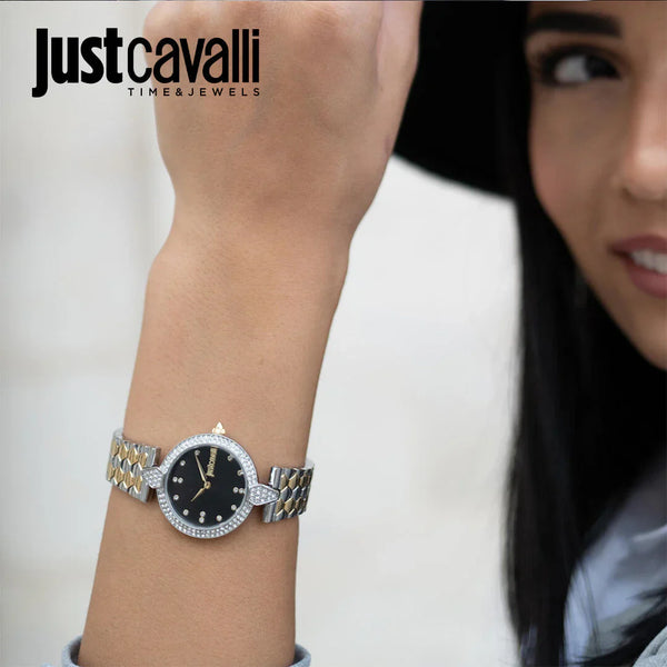 Just Cavalli Women's Silver & Gold Watch, Black Dial | Jc1l159m0095 by i-watch