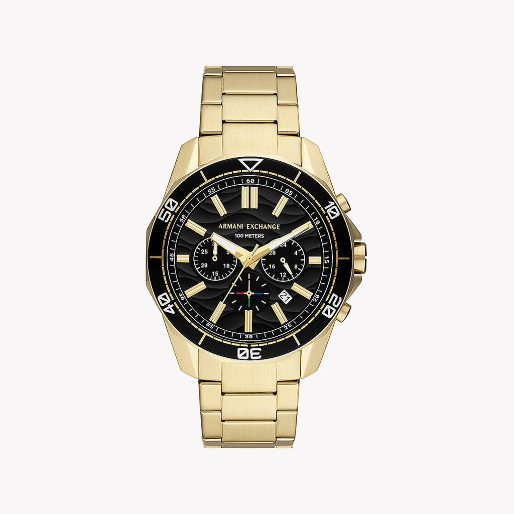 AR MANI EXCHANGE AX1958 - BOLD GOLD MASTERPIECE Men's Watch with Stainless Steel Band and Black Dial