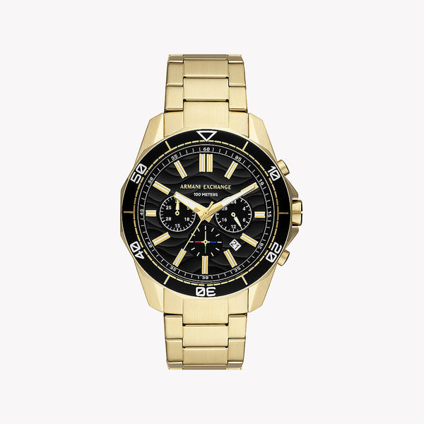 AR MANI EXCHANGE AX1958 - BOLD GOLD MASTERPIECE Men's Watch with Stainless Steel Band and Black Dial