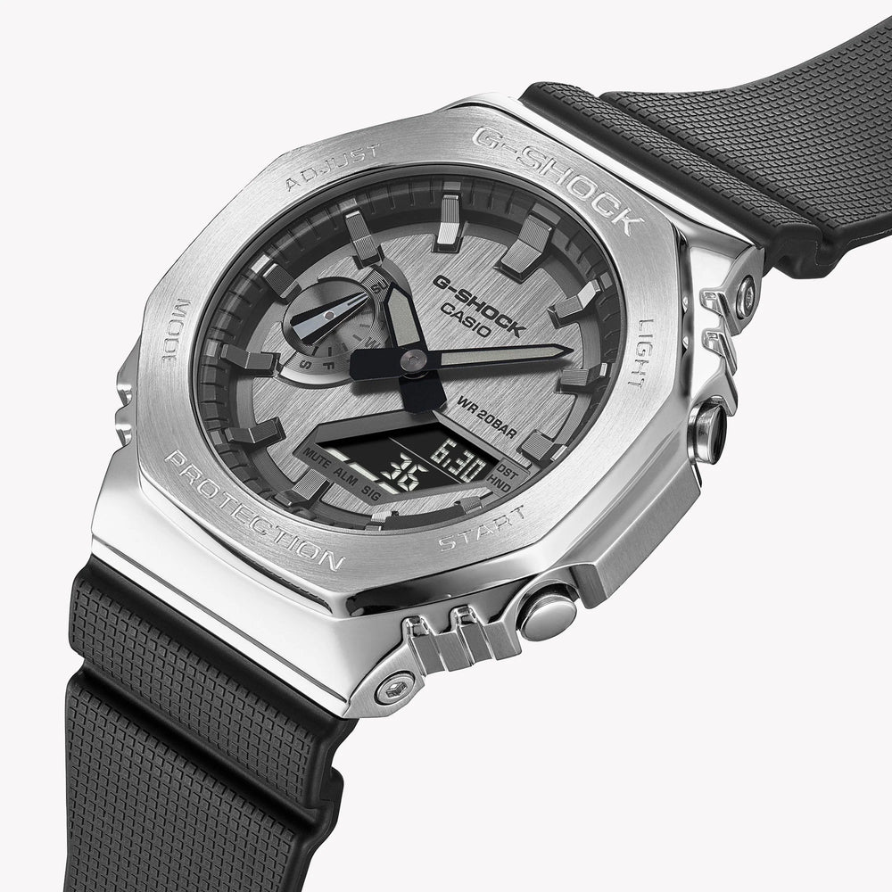 G-Shock Men's Silver Stainless Steel Watch, Black Resin | Gm-2100-1adr by i-watch