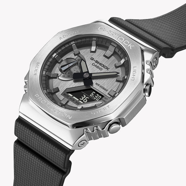G-Shock Men's Silver Stainless Steel Watch, Black Resin | Gm-2100-1adr by i-watch