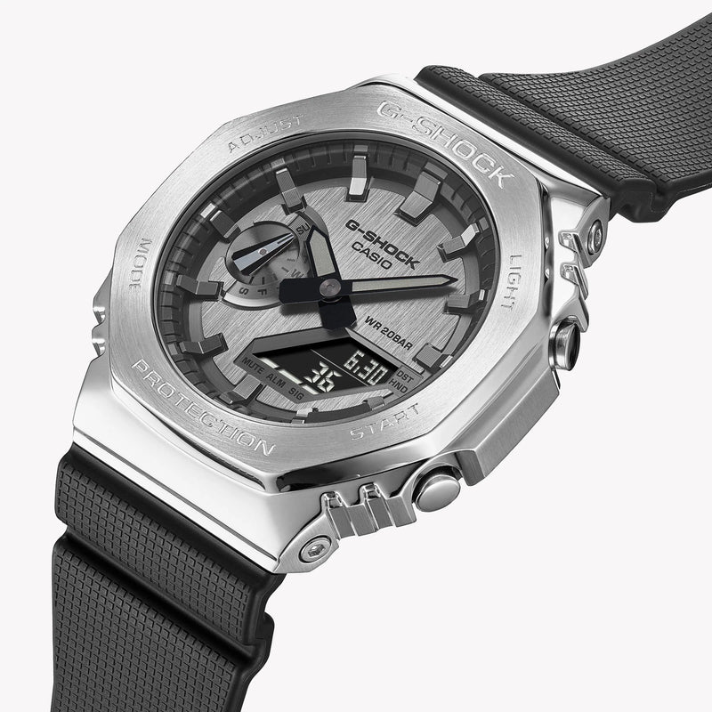 G-Shock Men's Silver Stainless Steel Watch, Black Resin | Gm-2100-1adr by i-watch