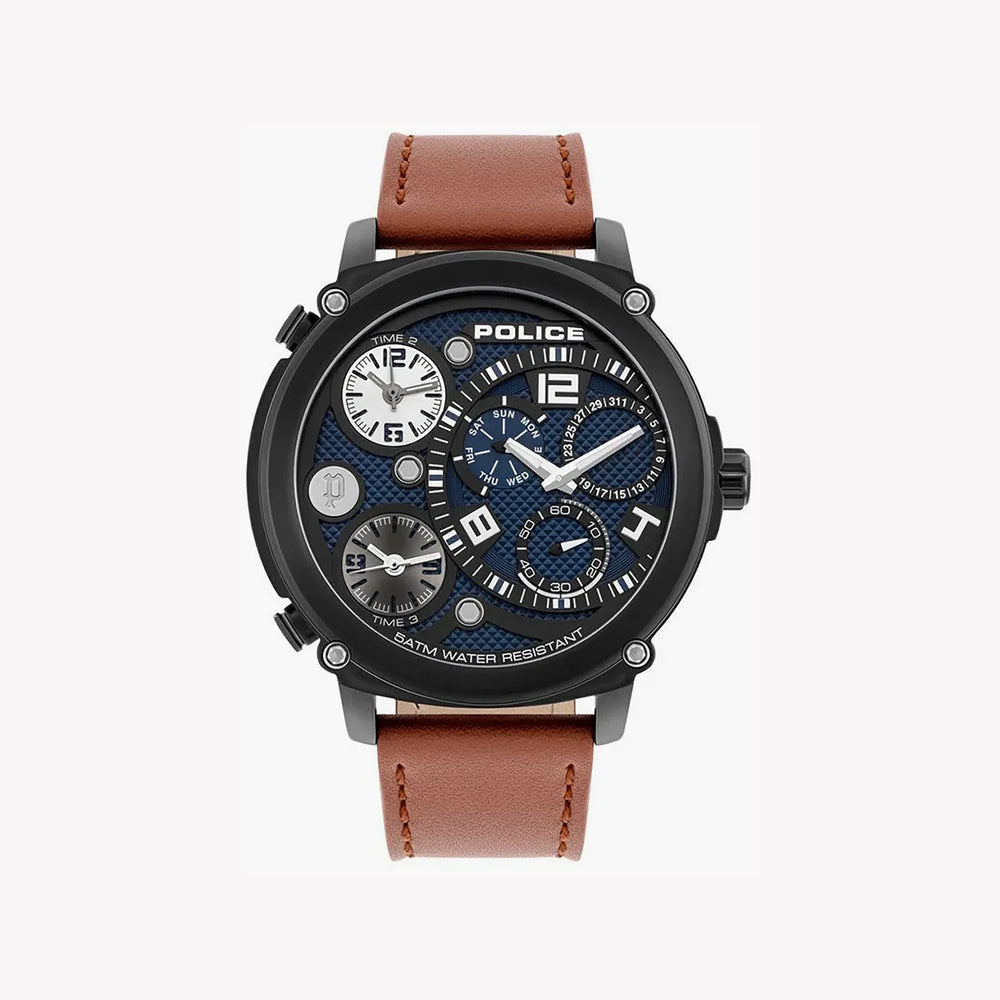Police Men's Black Stainless Steel, Brown Leather | Pl-15659jsb_03 by i-watch