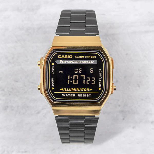 Casio Unisex Gold Resin Watch, Black Stainless Steel | A168wegb-1b by i-watch