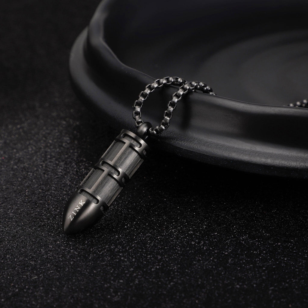 Zink Men's Black Stainless Steel & Carbon Fiber Necklace | Zjpd021gn