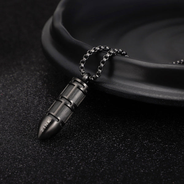 Zink Men's Black Stainless Steel & Carbon Fiber Necklace | Zjpd021gn