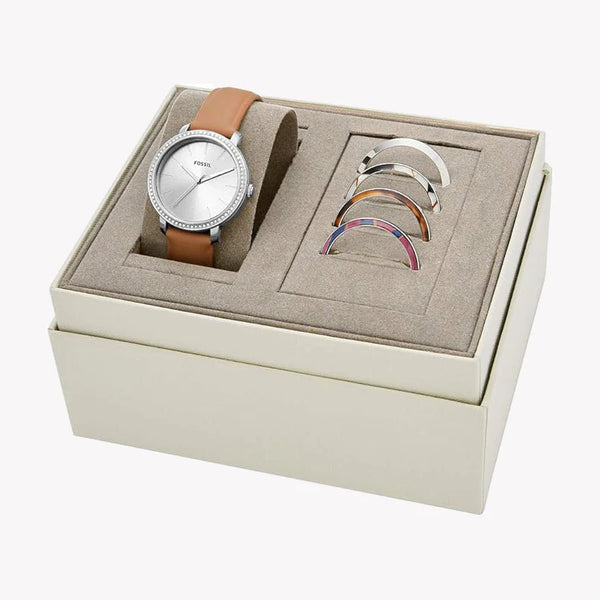 Fossil Women's Silver Stainless Steel, Brown Leather | Bq3570set by i-watch
