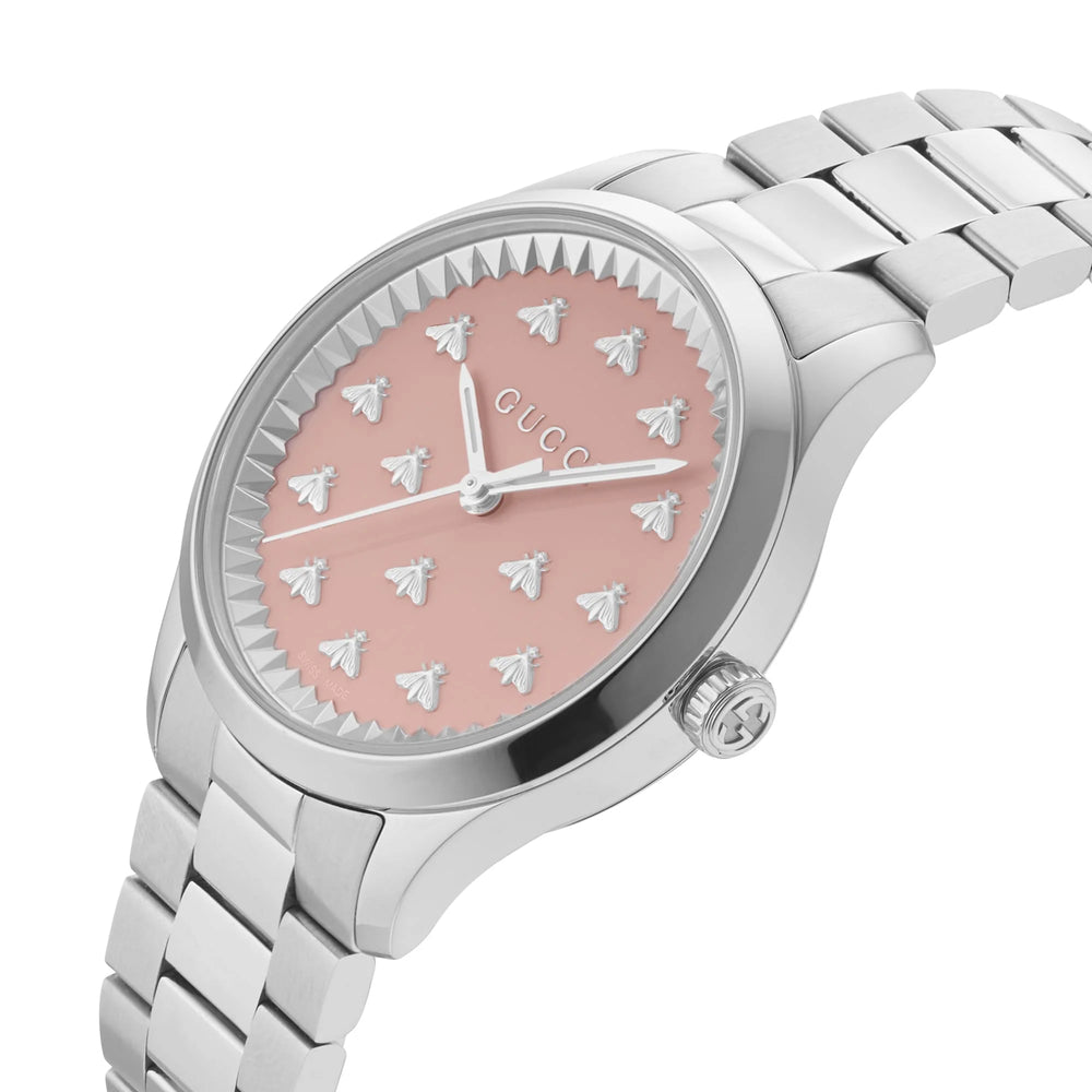 Gucci Women's Silver Stainless Steel, Pink Dial | Ya1265033 by i-watch