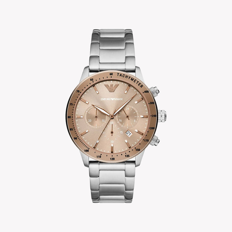 EMPORIO ARMANI AR11352 MONTRE ELEGANTE POUR L HOMME MODERNE DESIGN ARGENT ET MARRON
